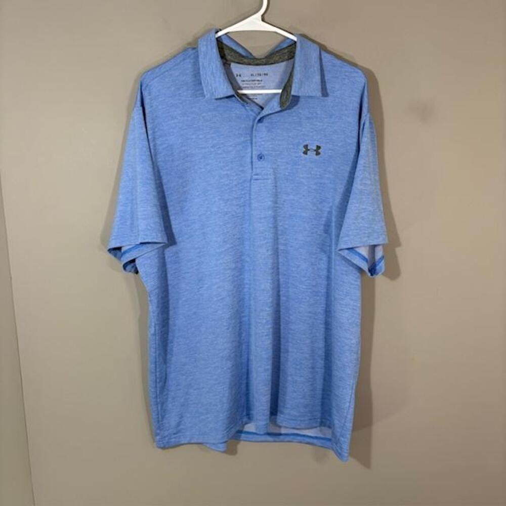 Under Armour Playoff Polo Shirt Mens XL Blue HeatGear Golf Stretch Top